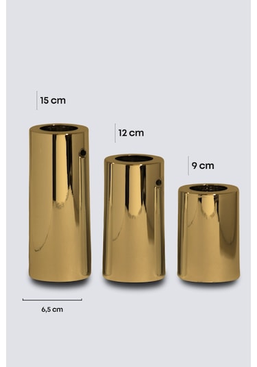 3 Lü Gold Krom Parlak Yüzey Mumluk Dekoratif Tealight Set Mum
