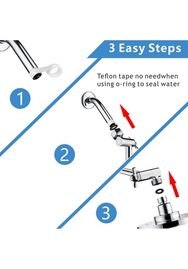 Lemestar 11 İnç Bakır Duş Kolu Uzatıcı, 180 Derece Ayarı, Çelik Kaplama, Ev/otel Uygun, Kolay Kurulum Gümüş