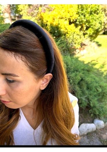 Bymerve Bym330 Kadın Siyah Düz İnce Kadife Saç Aksesuarı Taç Siyah