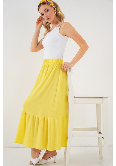 1886 Uzun Örme Etek - Sarı Sarı