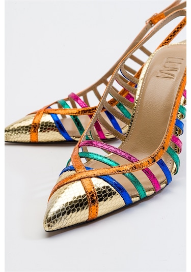 Luvishoes Gesto Altın Multi Kadın Topuklu Ayakkabı Altın