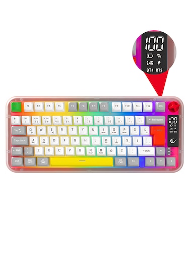 Reflect 75 Sessiz Ekranlı Şarjlı Kablosuz Bluetooth+2.4ghz Rgb Oyuncu Klavyesi Q Membrane Klavye