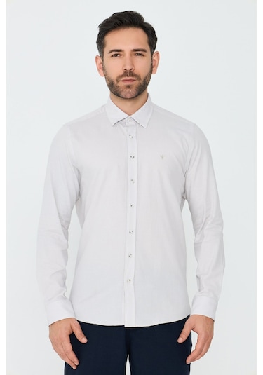 White Stone Ekru %100 Pamuk Dynamic Fit Erkek Günlük Gömlek