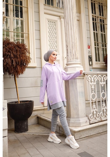 Pamuklu Tunik Pantolon Eşofman Takım Trn2030 Lila 001