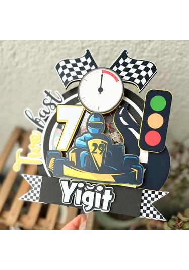 Go Kart Karting Temalı Erkek Çocuk Doğum Günü İsme Özel 3d Pasta Süsü Cake Topper Çocuk