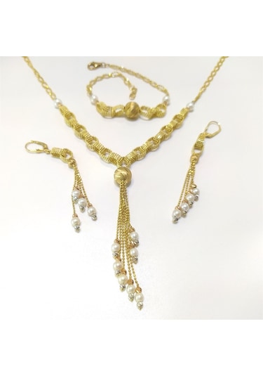 Dorika Toplu Inci Set Takım 14 Ayar Altın