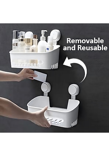 Duş Rafı Ve Sabunluk Sabunluk Çift Katmanlı Duş Rafı Emişli Duş Sepeti Düzenleyici Maksimum Tutma Kapasitesi 22 Lbs Banyo Rafı Duş Beyaz