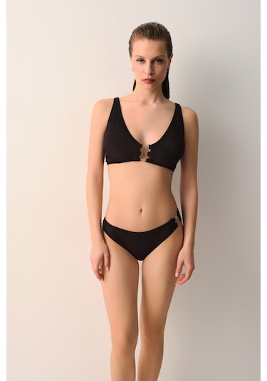 Suwen Karen Aksesuar Detaylı Üçgen Bikini Üst Sb26141920920 Siyah