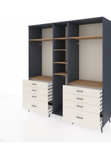 Kronos Dolap 8 Raflı 8 Çekmeceli 3 Askılı 220x59x243 Antrasit-çam/aytaşı Atlas Çam/aytası