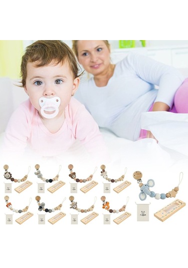 Karikatür Hayvan Saklama Çantası İle Diş Çıkarma Oyuncakları Kayın Ahşap Kukla Tutucu Emzik Tutucu Emzik Zinciri Bebek Emzik Klipsi Şeffaf