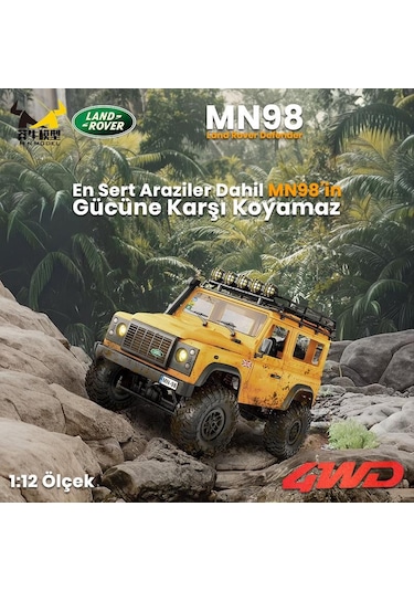 Mn Model Mn98 V2 1/12 Land Rover Defender D90 4wd Rc Model Crawler Offroad Uzaktan Kumandalı Araba Truck Rtr Lisanslı Sarı+dahili Işık Seti