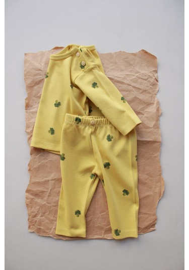 Brokoli Baskılı Bebek Alt Üst Takım Hardal