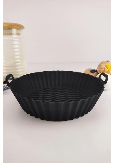 Digithome Yanmaz Yapışmaz Silikon Kulplu Airfryer Kalıbı 20 Cm Siyah Thn75823 Siyah