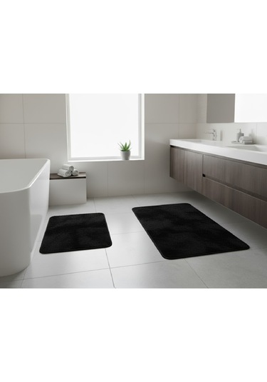 Banyo Paspası 2'li Set Ecoser Puff Siyah Çok Renkli