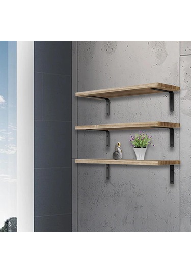 Suntek 3 Adet Duvara Monte Ahşap Yüzer Raflar Banyo Kahverengi