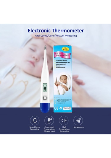 Vkemall Aile İçin Dijital Vücut Sıcaklık Ölçer - Hızlı Ve Doğru Ölçüm - Santigrat/fahrenhayt Dönüştürülebilir - Mavi Beyaz