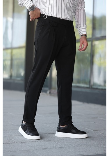 Kuşaklı Pileli Kemer Detaylı Old Money Kumaş Pantolon Siyah