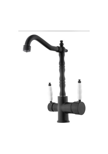 İsaoğlu Yapı Siyah Mutfak Bataryası Arıtmalı Evye Musluğu Vintage Tasarım Rustik Armatür Siyah