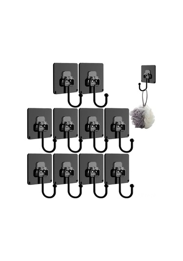 Maiyame Banyo Mutfak Sıkıcı Değişkenler İçin Siyah Dayanıklı Pvc Metallı Duvar Kanca, 10 Adet, 6.7x6.7 Cm, Delme Yok, Su Geçirmez
