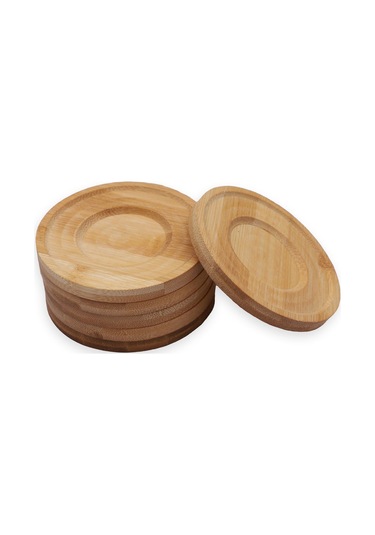 6 Adet Yuvarlak Bambu Çay Tabağı, Bardak Altlığı, Fincan Tabağı Ahşap