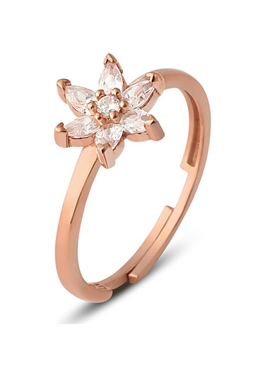 Zanaatsilver 925 Ayar Gümüş, Beyaz Taşlı Rose Nilüfer Çiçeği Yüzük