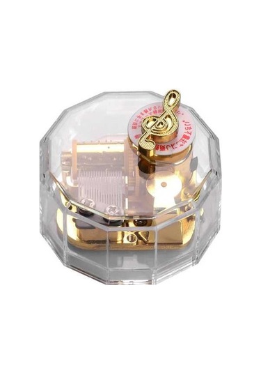 Novahub Altın Kaplama 12 Köşeli Akrilik Müzik Kutusu - Saat Yönünün Tersine Dönen Mekanizma İle Özel Melodi Çalar Şeffaf Şeffaf