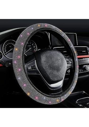 Beyaz Seametal Araba Direksiyon Kılıfı Kristal Glitter Rhinestones Köpüklü Oto Aksesuarları
