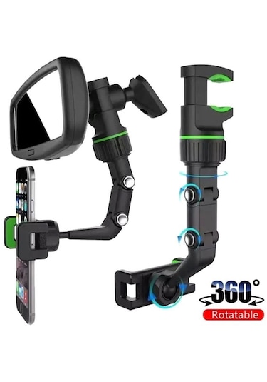 Universal Clip Yeni 360 Derece Çok Fonksiyonlu Dikiz Aynası Telefon Tutucu,  Araba için Evrensel Dönen Otomobil Montajı ve Kızak GPS Tutucu Siyah ve