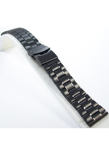 24Mm Siyah Metal Saat Kordonu Çelik Kolçak 1.Kalite Kayış Şeritli