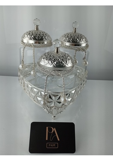 Çay Kahve Şekerlik Kavanoz Sunumluk Söz Nişan Kız İsteme Çikolatalık Dekoratif Obje Biblo Süs Eşya Üçgen Gümüş