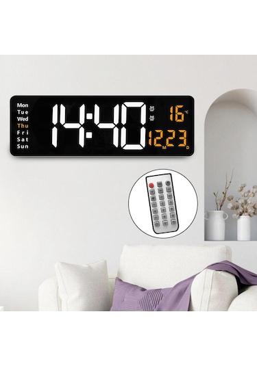 Suntek 15" USB İki Renkli Ekran ve Uzaktan Kumandalı Dijital Duvar Saati Turuncu