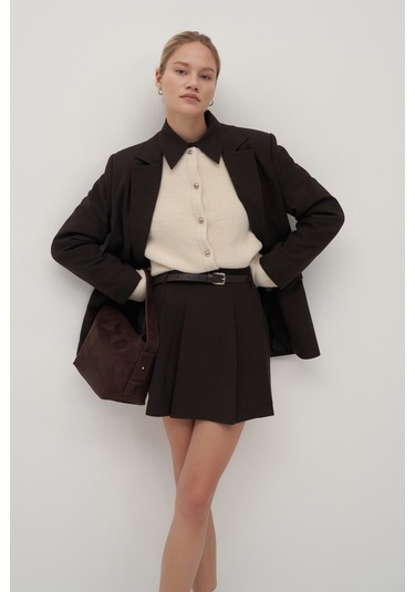 Private Edition Kemerli Mini Etek Acı Kahve Acı Kahverengi