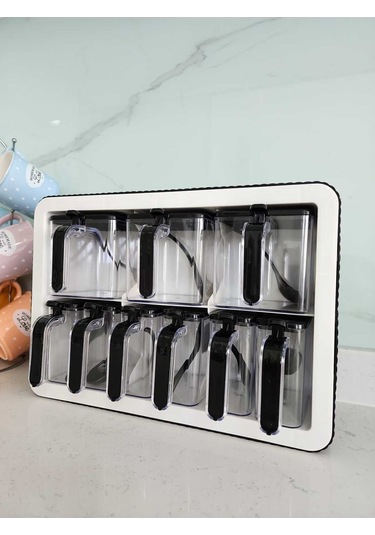 9'lu Baharatlık Takımı Standlı Kendinden Yapışkanlı Kaşıklı Ve Kapaklı Baharatlık Seti Çok Renkli