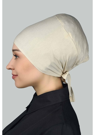 Altobeh Kadın Pratik Dikişsiz Bağcıklı Kaymayan Tesettür Penye Bone - Krem