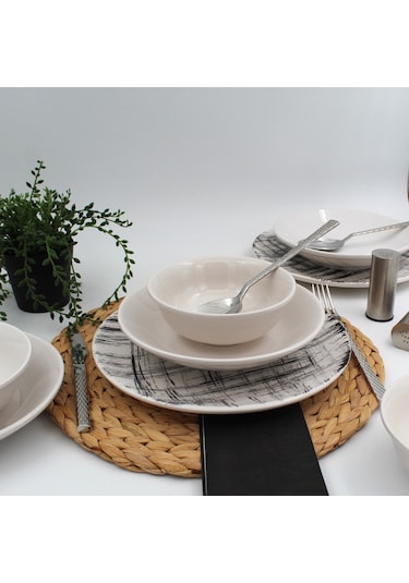 Ekose 8 Parça 2 Kişilik Siyah Yemek Takımı Düz