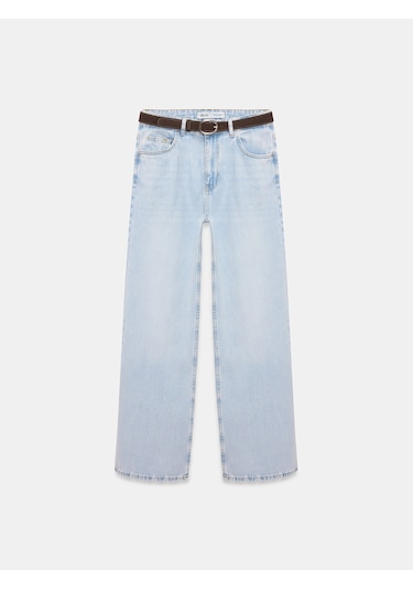 Dilvin 72288 Pamuk Kemerli Wide Leg Jean-mavi 34