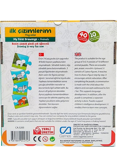 Çocuk Puzzle 40 Parça İlk Çizimlerim Hayvanlar - Mavi Su Dünyası