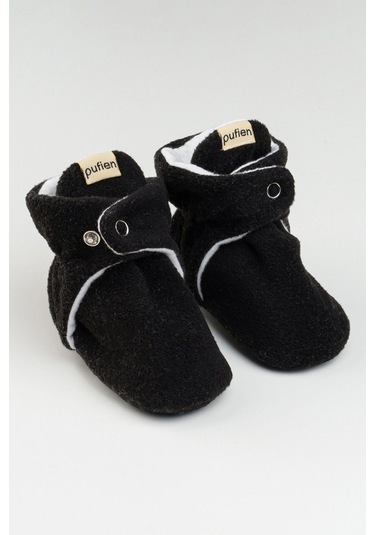 Organik Pamuk Astarlı, Bebek İlk Adım Ayakkabısı, Kaydırmaz Taban, Bebek Pandufu, Bebek Patik Siyah Siyah