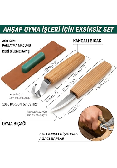 Beavercraft S01 Ahşap Kuksa Kaşık Oyma Bıçağı Seti 4 Parça