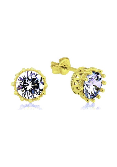 Aya Diamond Gümüş Gold Tırnaklı Tek Taş Çivili Kadın Küpe Gold