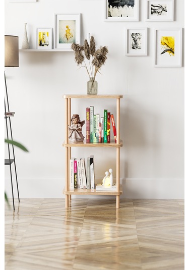 3 Raflı Ahşap Kitaplık Raf Ahşap Gazetelik Ayakkabılık -çam