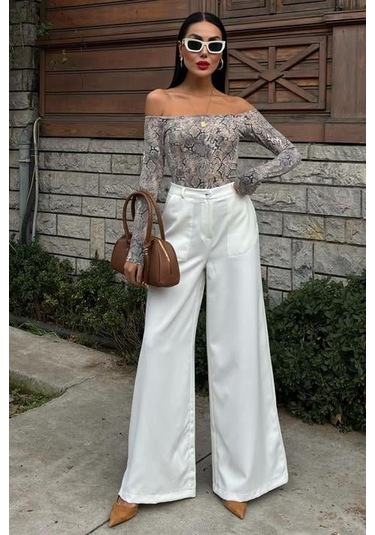 Modasize Bol Paça Palazzo Pantolon 0080 Ekru