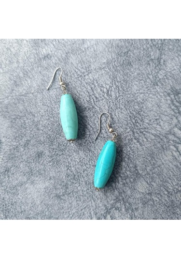 Küpe Otantik Doğal Turkuaz Taşlı Vintage Sallantılı Küpe Kadın Takı Hediye Çok Renkli