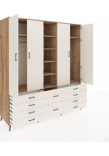 Kronos Dolap 9 Raflı 10 Çekmeceli 2 Askılı 220x59x243 Çam-aytaşı/aytaşı Aytası/aytası