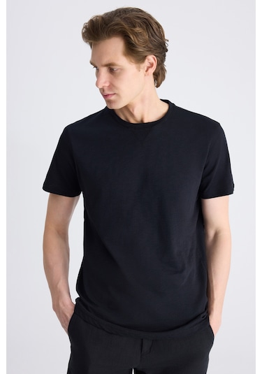 Twn Slim Fit Siyah Düz %100 Pamuklu T-shirt 4ec1447011072 001