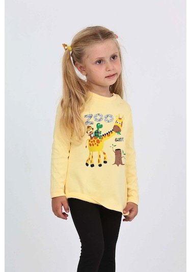 Toontoy Kız Çocuk Zürafa Baskılı Sweatshirt Açık Sarı