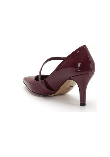 Büyük Beden Kadın Stiletto İnce Topuklu Ayakkabı Bordo Rugan Baretli-4294 Bordo