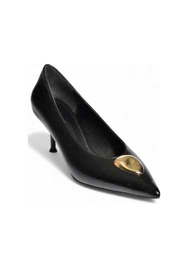 V820621760 Siyah Rustik İnce Topuklu Sivri Burun Kadın Ayakkabı Siyah