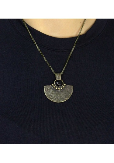 Doğal Taş Oniks Doğal Taşlı Desenli Otantik Kadın Kolye 45 Cm Zincirli Euk26o Siyah