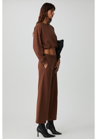 Dewanna  Kadın Uzun Kollu Crop Acı Kahve Eşofman Takımı